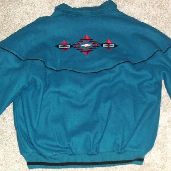 Mid West Garment Mens Aztec Print Vintage Teal Full Zip Jacket Coat sz Large New - Picture 4 of 6
